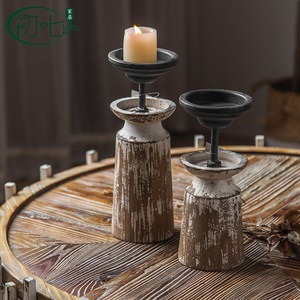 Porte-bougie vintage en bois, style antique, décoration d'intérieur, accessoire durable du milieu du siècle - Product Image 1