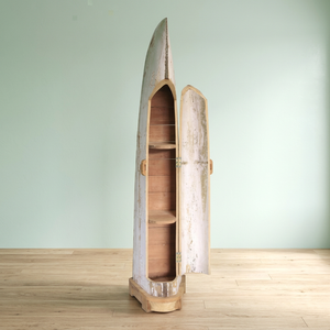 Eco Friendly <b>Rustic</b> Half Boat Designed Bookshelf Rack with Door Handmade of Recycled Boat <b>Wood</b> for School - Product Image 3