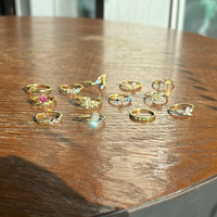 Nouvelle mode, bijoux en cuivre plaqué or 18 carats, anneaux de doigt ajustables, anneaux en cristal de zircon, anneaux à breloques en forme de cœur, pierres précieuses pour femmes