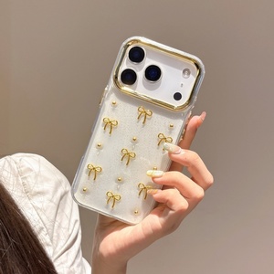 Scintillante Glitter 3d <span class=keywords><strong>oro</strong></span> con fiocco custodia protettiva per telefono per <span class=keywords><strong>Iphone</strong></span> 17 16 Pro Max graziose <span class=keywords><strong>cover</strong></span> cellulari antiurto per ragazze - Product Image 2