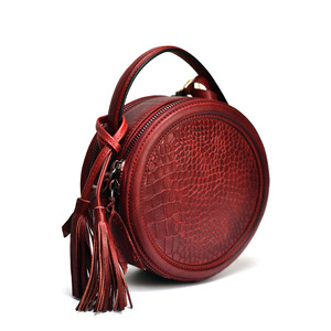 Vintage handmade round box with crocodile pattern single shoulder crossbody bag, genuine leather women's bag