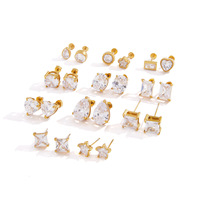 Pendientes de tuerca de acero inoxidable chapados en oro de 18 quilates más vendidos, con circonitas mixtas en forma de corazón y parte trasera plana, ideales para uso diario de mujer.
