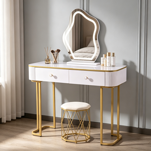 Modern Makeup <b>Vanity</b> With Lighted Mirror Storage Drawers Bedroom Dressing <b>Table</b> With Stool - Product Image 1