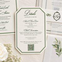 Invitation de mariage de luxe personnalisée avec feuille gaufrée, enveloppe en vélin, carton en coton ligné aquarelle pour douche nuptiale à destination