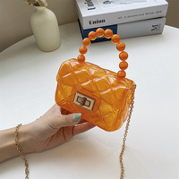 Mini sac à bandoulière en PVC pour femme, petit sac fourre-tout à motif quadrillé avec chaînes de perles, durable