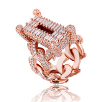Hip-Hop Dornen-Spike Breiter Ring 14k Gold Plattiert Quadratischer Zirkonium-Ring Komplett-Set Rap Bühnen-Trendiges Herren-Accessoire Großhandel