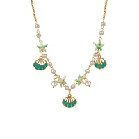Collier en acier inoxydable plaqué or 18 carats PVD, thème océan, émail, coquillage, étoile de mer, perle, étanche, inaltérable, bijoux de plage estivaux