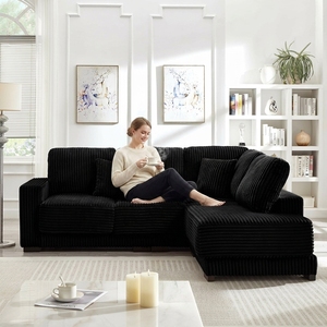 Sofá seccional de 93 pulgadas en forma de L, reversible, tapizado en pana, relleno de esponja suave, conjunto moderno para sala de estar. - Product Image 2