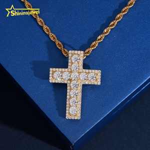 パステスター米国ローカルストック4mmダイヤモンドヒップホップアイスアウトジュエリーペンダントカスタム925シルバーVVSモアッサナイトクロスペンダント - Product Image 6