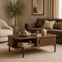 Table Basse Moderne en Bois à 2 Niveaux avec Porte Coulissante, Design OEM/ODM, Vente Chaude, Durable, pour Bureau