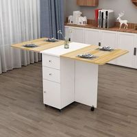 Table à manger rectangulaire économique convertible de style mid-century, en bois, pliable, étanche, avec plateau en roche, 4 tiroirs, durable, assemblée