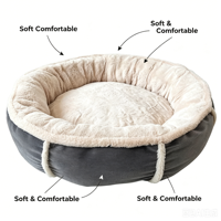 Coussin pour chien en fausse fourrure haute densité, rond, en forme de donut, pour chat, multi-tailles, chaud, doux, apaisant, fabricant en gros