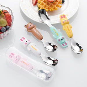 Cuillère à lingot de dessin animé en acier inoxydable 316, vaisselle pour enfants mignon lapin ours, cuillère alimentaire supplémentaire portable - Product Image 1