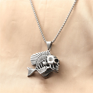 Collar con Colgante de Pez Calavera de Acero Inoxidable para Hombre, Diseño Punk Retro de Esqueleto, Estilo Geométrico de Pez Tropical 12089 - Product Image 1
