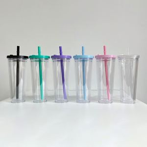 24Oz/700Ml <b>Plastic</b> Acrylic Transparent Double Wall Clear Insulated Bubble Tea <b>Cups</b> With Wide Reusable Straw for Diy - Product Image 4