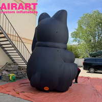 Chat gonflable noir décoratif publicitaire, chat porte-bonheur gonflable de dessin animé pour exposition