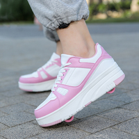 Chaussures de patin à roulettes rétractables quatre chaussures décontractées à 4 roues pour jeune garçon et fille