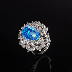 Wholesale Fashion Jewelry Copper 10*14mm Oval Cut Colorful Cubic Zirconia Vintage Floral <b>Adjustable</b> <b>Rings</b> Fro Women - Product Image 3