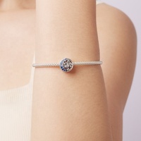 OEM Moon Tree Plata 925 Argent Gravé Zircon Luxe Charme Western Personnalisé Creux Bracelet Diy Fabrication de Bijoux Perle Charms