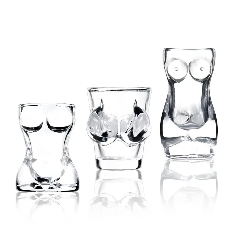 Wholesale Creative Female Bra-Shaped Glass  Body-Shaped Shot Glass with Bikini Pattern