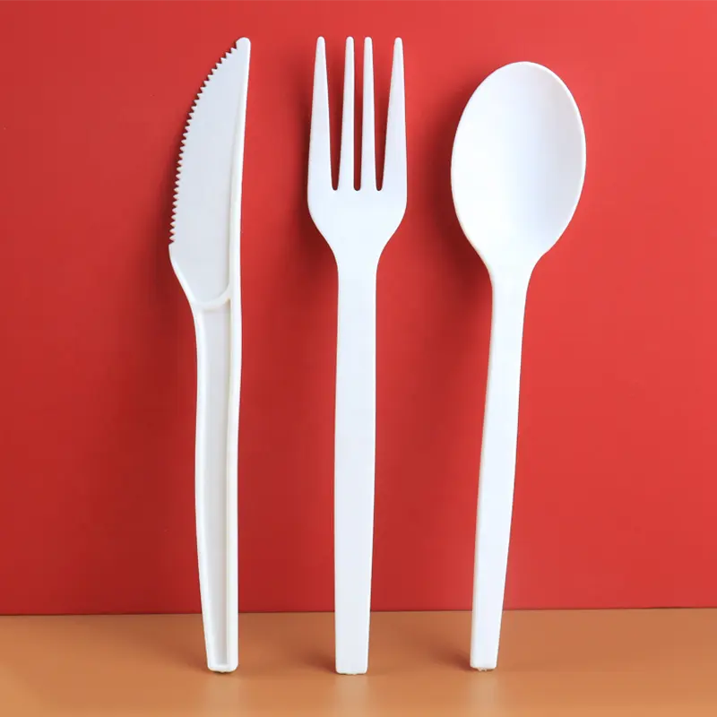 Tek kullanımlık biyobozunur mısır nişastası bıçak çatal kaşık paketi seti Compostable corncutlery çatal