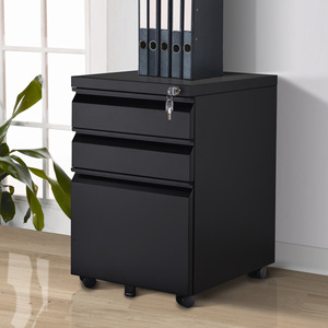 Armoire de classement à 3 tiroirs noire pour bureau avec serrure, armoire de classement mobile - Product Image 3
