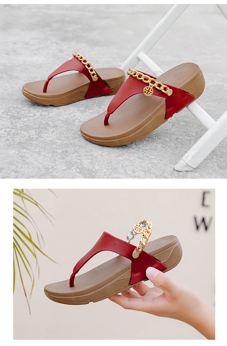 Custom Logo Chain Flip-flops Women's Summer Slippers Sandals Outdoor Soft Soles Shoes