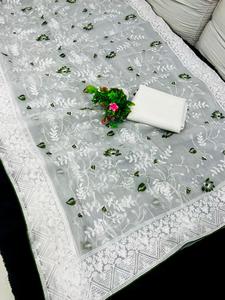 Heavy Nylon Soft Organza Silk Work Jari Thread Satén Seda Saree con Heavy Hand Work Blusa de encaje lista para usar - Product Image 4