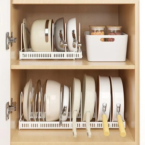 Kitchen Cabinet Pull Out Tray Organizer Slide Rails Adjustable Storage Rack for <b>Pots</b> Pans Dishes, Sliding Cabinet Drawer - Product Image 3
