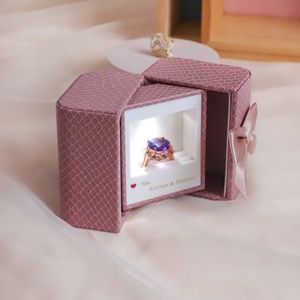 Valentine's Day Jewelry <b>Gift</b> <b>Box</b> High-end Double Door PU Leather LED Light Rectangular Ring Necklace Birthday <b>Gift</b> Packaging <b>Box</b> - Product Image 3