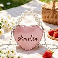 Sac à main en cuir personnalisé avec poignée en perles en forme de cœur, nom gravé sur mesure, mini sac à bandoulière à chaîne, sac à main princesse, mode