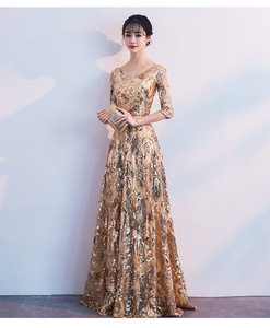 Nuovi Abiti da Sera Lunghi Dorati per Donna, Modello Elegante per Cerimonie e Feste Annuali - Product Image 4