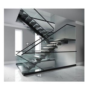 Escalier <span class=keywords><strong>à</strong></span> poutres en acier de style minimaliste moderne avec garde-corps en <span class=keywords><strong>verre</strong></span> trempé super blanc - Product Image 4