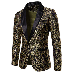 Blazers Décontractés pour Hommes – Costumes de Soirée Haut de Gamme, Luxe, Motifs Floraux Dorés – Tenue Décontractée d'Affaires pour Hommes - Product Image 1