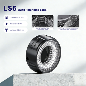 Ls6 स्टीरियो माइक्रोस्कोप ध्रुवीकृत रिंग लाइट 84 हाई-ब्राइटनेस वाले बेड्स दोहरी ध्रुवीकृत लेंस (एंटी-ग्लेयर) समान रोशनी - Product Image 1