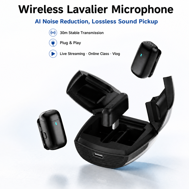 S80 Omnidirectional Clip-On Condenser Microphone Wireless Lapel Mic for Vlogger Presenter Teacher Recording