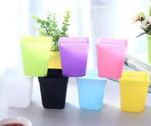 P272 Mini Pot Bunga Warna-warni Desktop Pot Tanaman Succulents Plastik Pot Bunga Dekorasi Rumah Persegi Permen Warna Pekebun