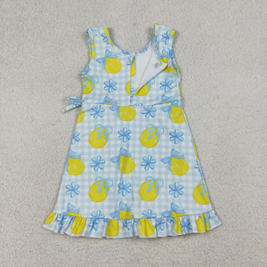 Vestido sin mangas para niñas pequeñas, con estampado de limones y lazos, a cuadros azules, estilo yoga, pantalones cortos activos hasta la rodilla - Product Image 2