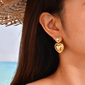Pendientes de Corazón de Acero Inoxidable Chapados en Oro de 18K <span class=keywords><strong>OUSLY</strong></span> de Alta Gama con Engaste de Garra, Modernos para Aniversario de Mujer - Product Image 2