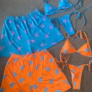 कस्टम 3 टुकड़ा डिजाइनर मिलान Swimsuits के लिए जोड़ों पुरुषों समुद्र तट शॉर्ट्स महिलाओं पेटी बिकनी ब्रा सेट महिलाओं के लिए स्नान सूट