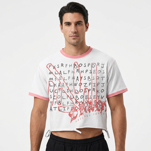 T-shirt court oversize homme à manches courtes 100 % coton jersey imprimé sérigraphié col roulé formel avec bordure contrastante écologique - Product Image 6