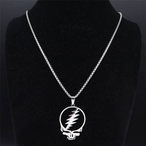 Grateful Dead Skull colgante collar Punk <span class=keywords><strong>Rock</strong></span> Band inspirado Acero inoxidable hombres Hip Hop joyería personalizable Edgy regalo - Product Image 1