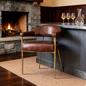 <span class=keywords><strong>Chaise</strong></span> <span class=keywords><strong>de</strong></span> <span class=keywords><strong>bar</strong></span> d'appoint luxueuse en cuir véritable marron avec structure en fer forgé, nouveau design pour les cafés haut <span class=keywords><strong>de</strong></span> gamme et les bars contemporains - Product Image 1