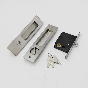 Satin Nickel Entrance Function Pocket Sliding Door Lock With Key