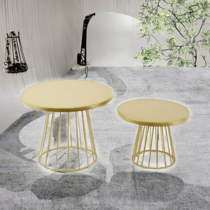 <b>Round</b> Metal Coffee <b>Tables</b> Set of 2 <b>Gold</b> Finish Wire Base <b>Side</b> <b>Tables</b> - Product Image 3