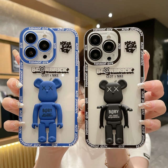 For for Apple 15 All-Inclusive Phone Case IP11 Teddy Bear Holder 12 Cartoon for iPhone 8P/XR Couple Protection Case