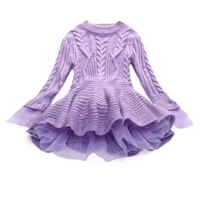 Top Fashion Design Custom Winter Children's Long Skirt Dress Fluffy Dress Children's Sweater