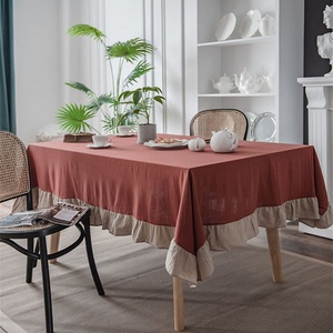 White Stone Washed Flounce Customizable Size Linen <b>Tablecloth</b> for Hotel Embroidered Edge Linen Table Cloth Wholesale - Product Image 2