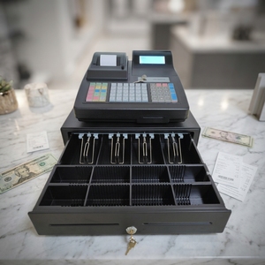 Caja Registradora Electrónica Económica Longfly Directo de Fábrica, Modelo 410 con Sistema Operativo Windows, 5 Compartimentos para Billetes y 8 para Monedas - Product Image 1