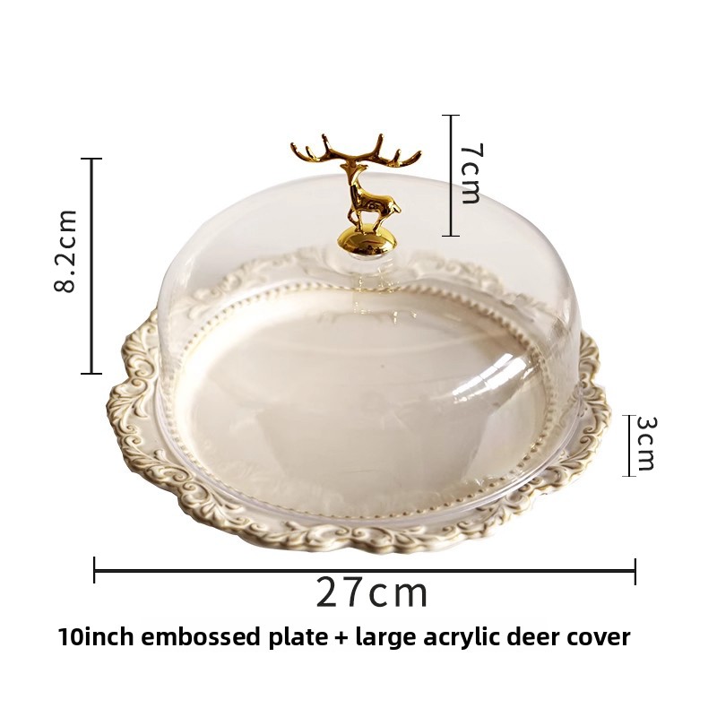 Assiette plate beige de 25 cm avec couvercle en acrylique fauve.